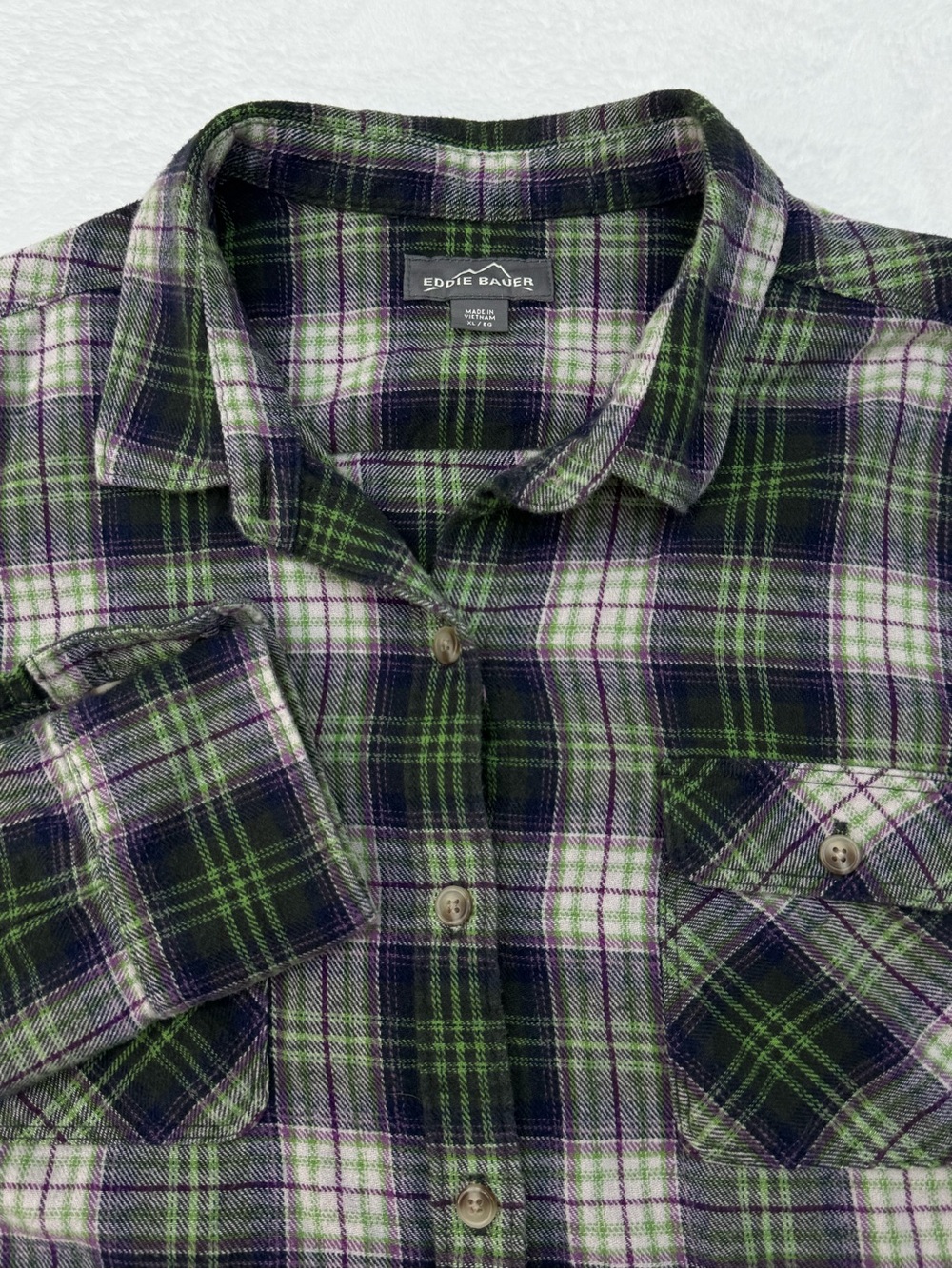 Eddie Bauer Women's XL Long Sleeve Button Down Flannel Green Purple